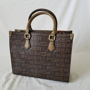 NWT! FOXER Faux Leather Two-Tone Tote Purse w/Attached Handles & Shoulder Straps